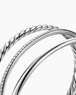 DY Mercer® Three Row Cuff Bracelet Sterling Silver with Diamonds, 10.4mm