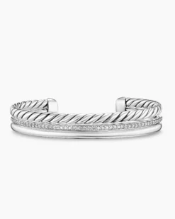 DY Mercer® Three Row Cuff Bracelet Sterling Silver with Diamonds, 10.4mm