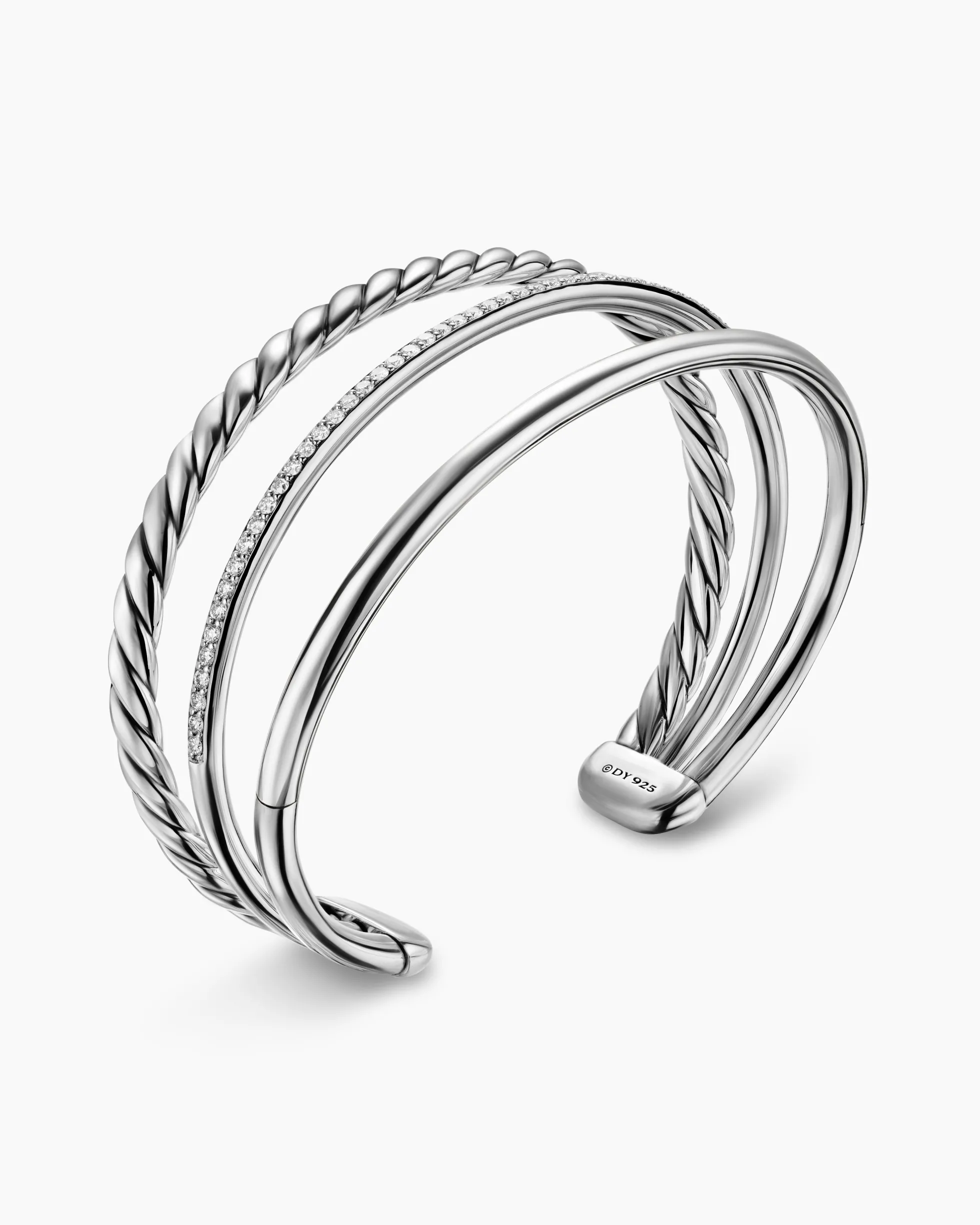 DY Mercer® Three Row Cuff Bracelet Sterling Silver with Diamonds, 10.4mm