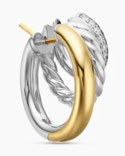 DY Mercer® Three Row Hoop Earrings Sterling Silver with 18K Yellow Gold and Diamonds, 21mm
