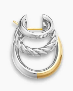 DY Mercer® Three Row Hoop Earrings Sterling Silver with 18K Yellow Gold and Diamonds, 21mm