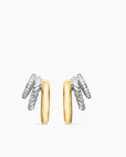 DY Mercer® Three Row Hoop Earrings Sterling Silver with 18K Yellow Gold and Diamonds, 21mm