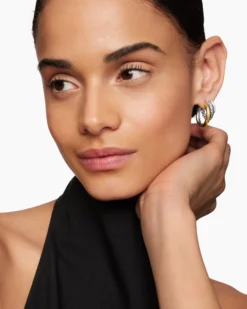 DY Mercer® Three Row Hoop Earrings Sterling Silver with 18K Yellow Gold and Diamonds, 21mm