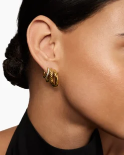 DY Mercer® Three Row Hoop Earrings 18K Yellow Gold with Diamonds, 21mm
