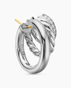 DY Mercer® Three Row Hoop Earrings Sterling Silver with Diamonds, 21mm