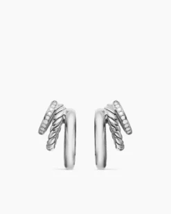 DY Mercer® Three Row Hoop Earrings Sterling Silver with Diamonds, 21mm