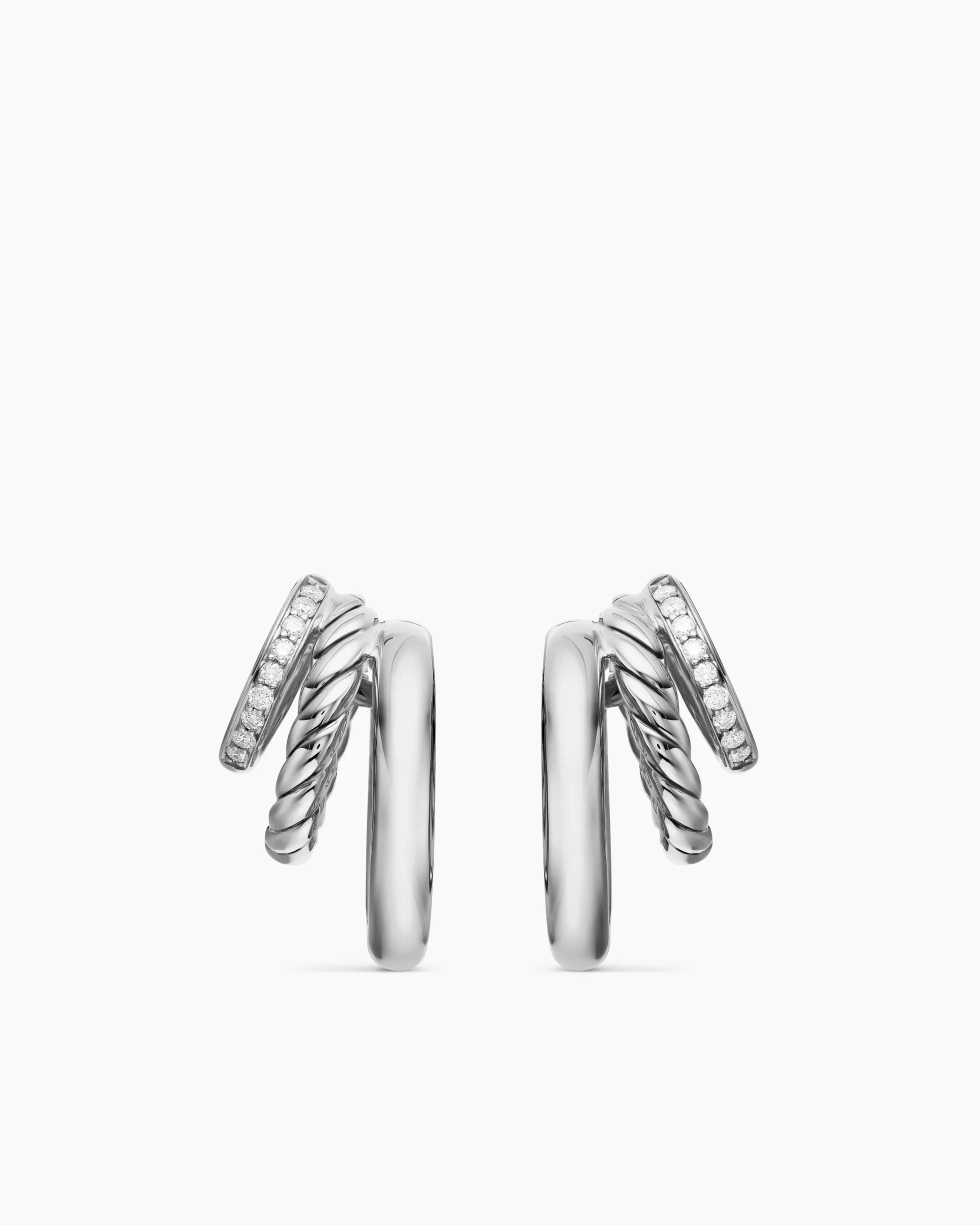 DY Mercer® Three Row Hoop Earrings Sterling Silver with Diamonds, 21mm