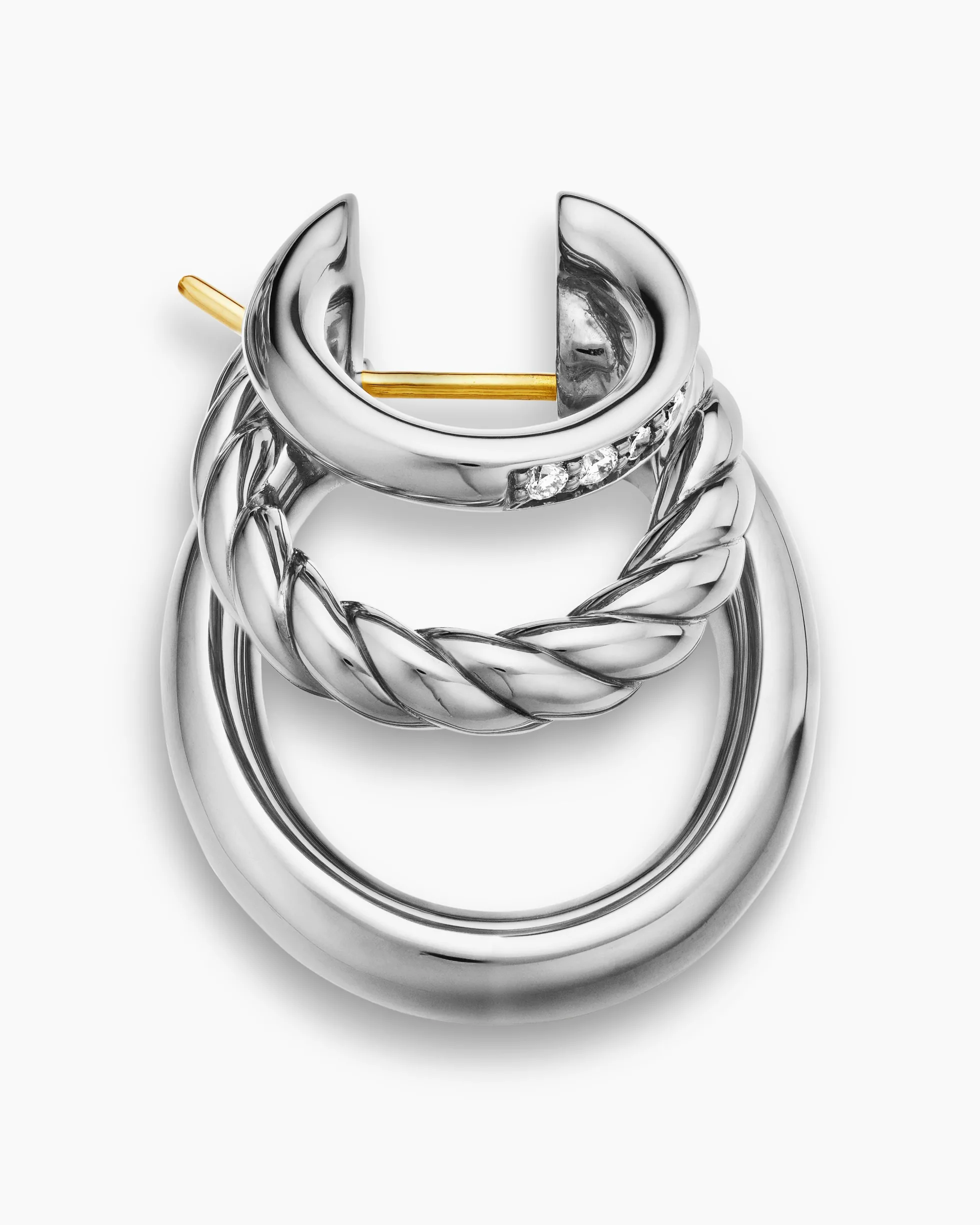 DY Mercer® Three Row Hoop Earrings Sterling Silver with Diamonds, 21mm
