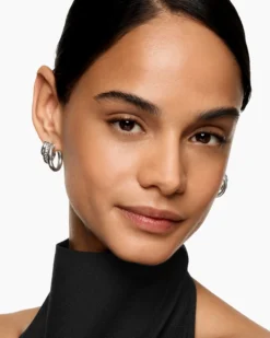 DY Mercer® Three Row Hoop Earrings Sterling Silver, 21mm