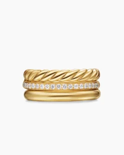 DY Mercer® Three Row Ring 18K Yellow Gold with Diamonds, 8.9mm