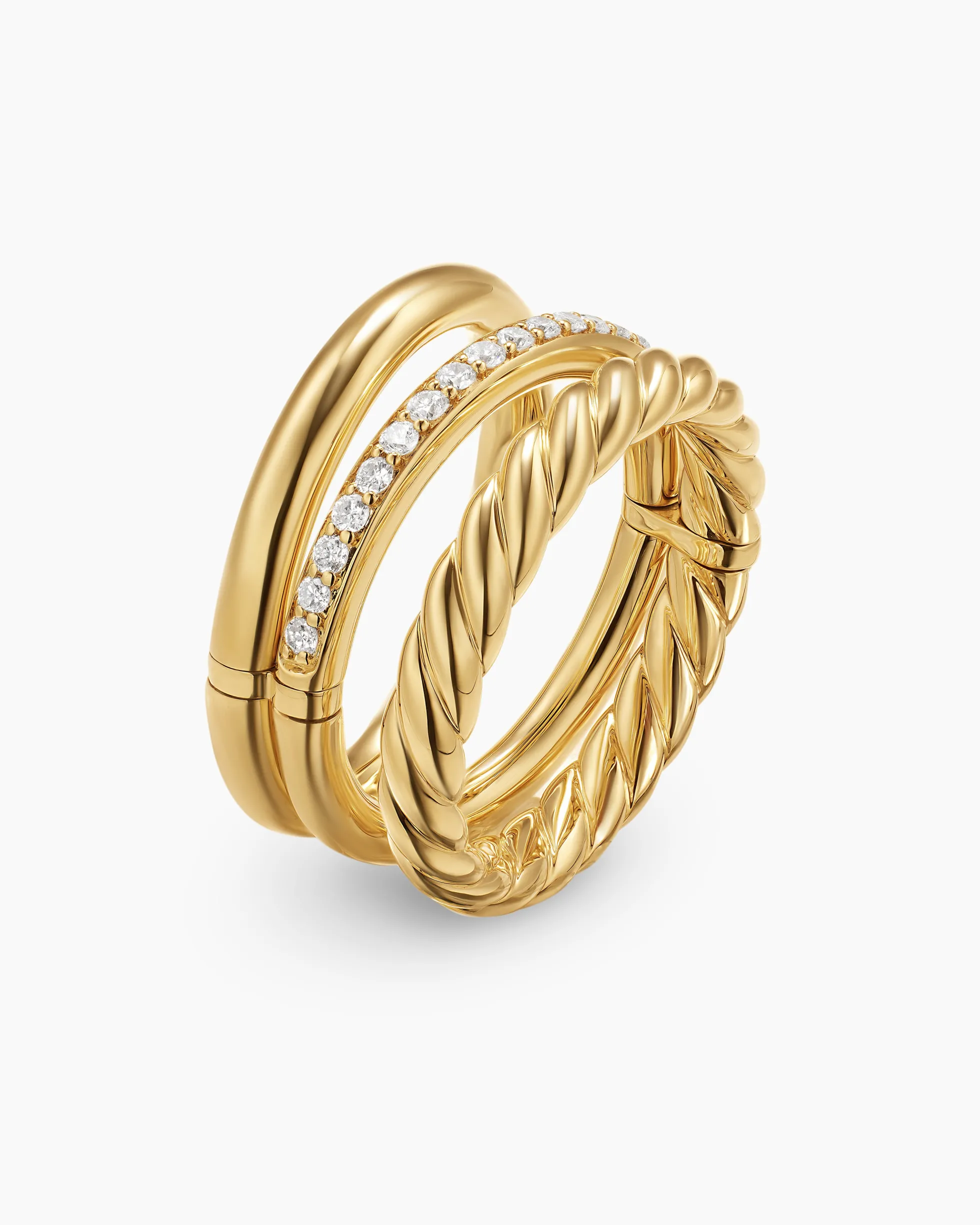 DY Mercer® Three Row Ring 18K Yellow Gold with Diamonds, 8.9mm