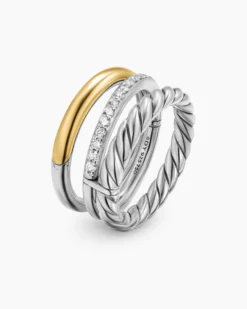 DY Mercer® Three Row Ring Sterling Silver with 18K Yellow Gold and Diamonds, 8.9mm