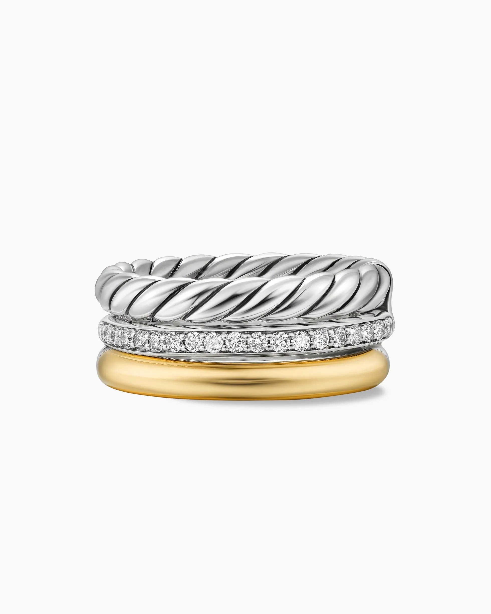 DY Mercer® Three Row Ring Sterling Silver with 18K Yellow Gold and Diamonds, 8.9mm
