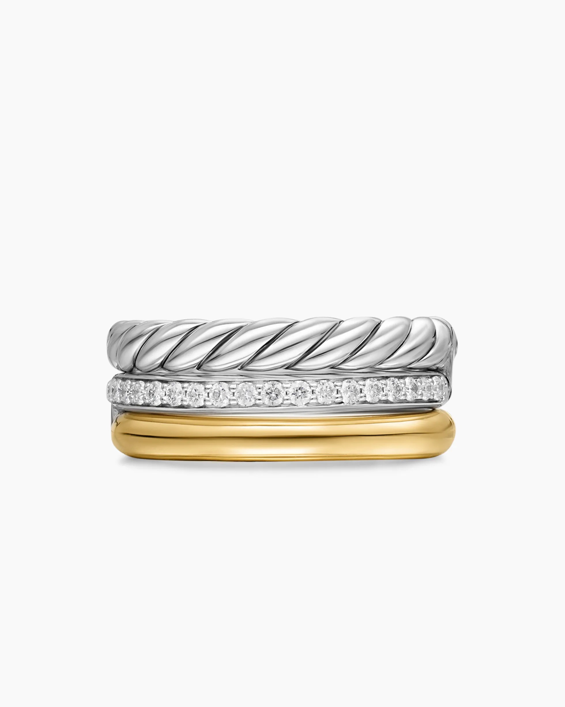 DY Mercer® Three Row Ring Sterling Silver with 18K Yellow Gold and Diamonds, 8.9mm