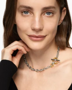 DY Mercer® Toggle Chain Necklace Sterling Silver with 18K Yellow Gold and Diamonds, 8mm