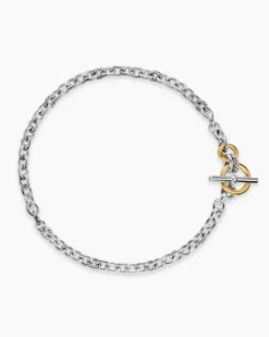 DY Mercer® Toggle Chain Necklace Sterling Silver with 18K Yellow Gold and Diamonds, 8mm