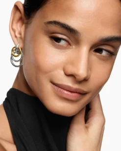DY Mercer® Triple Ring Drop Earrings Sterling Silver with 18K Yellow Gold, 35.6mm