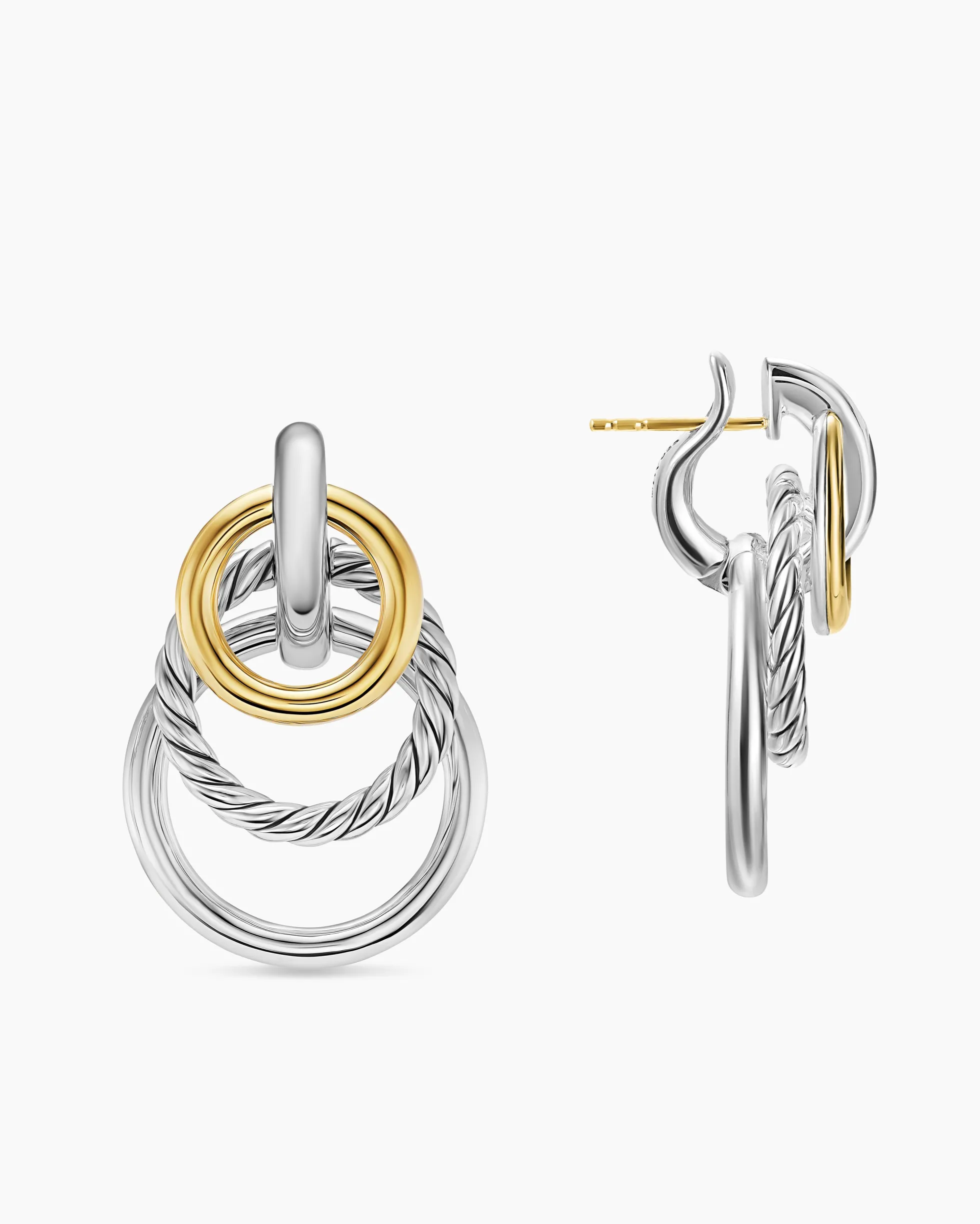 DY Mercer® Triple Ring Drop Earrings Sterling Silver with 18K Yellow Gold, 35.6mm