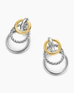 DY Mercer® Triple Ring Drop Earrings Sterling Silver with 18K Yellow Gold, 35.6mm