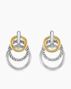DY Mercer® Triple Ring Drop Earrings Sterling Silver with 18K Yellow Gold, 35.6mm