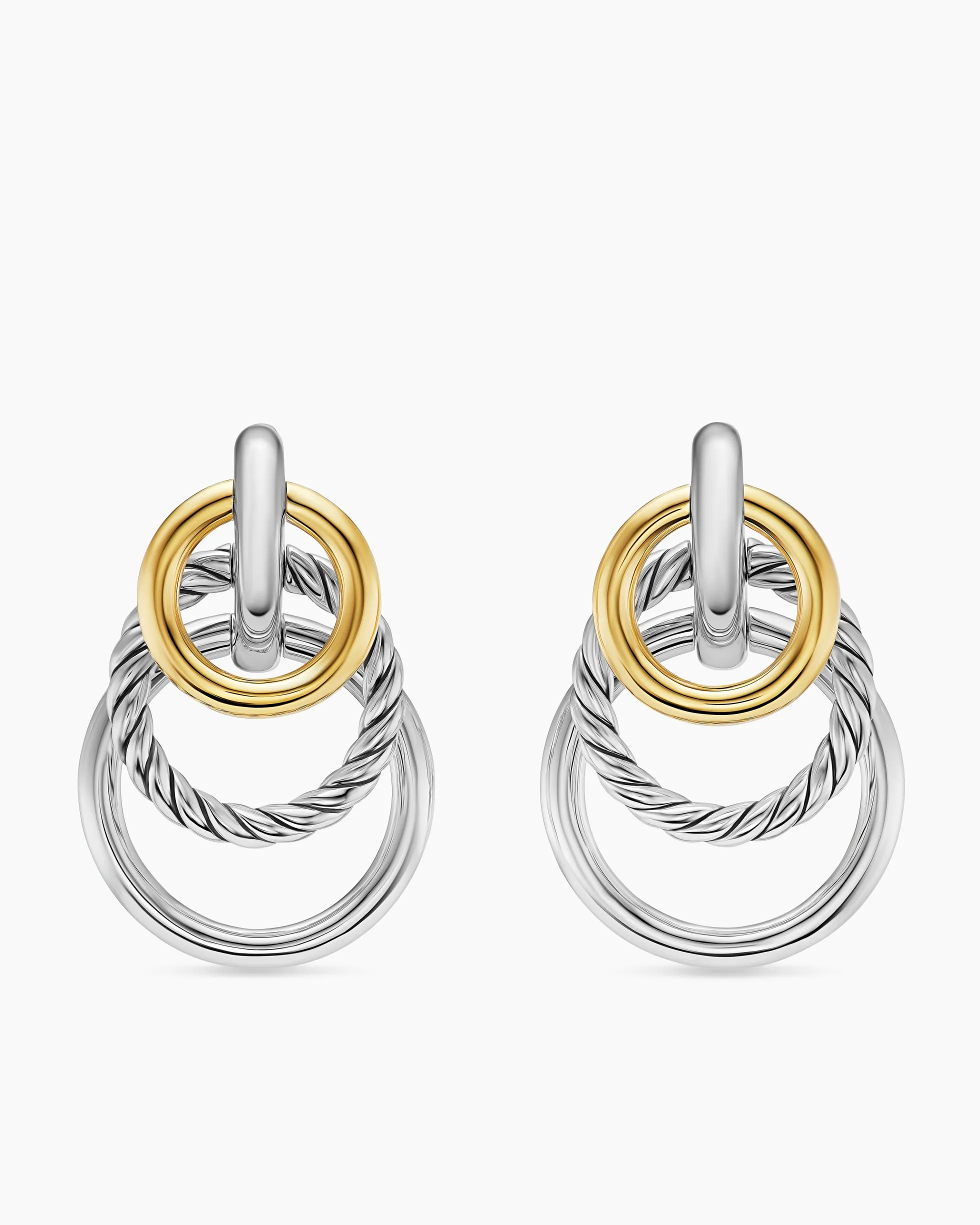 DY Mercer® Triple Ring Drop Earrings Sterling Silver with 18K Yellow Gold, 35.6mm