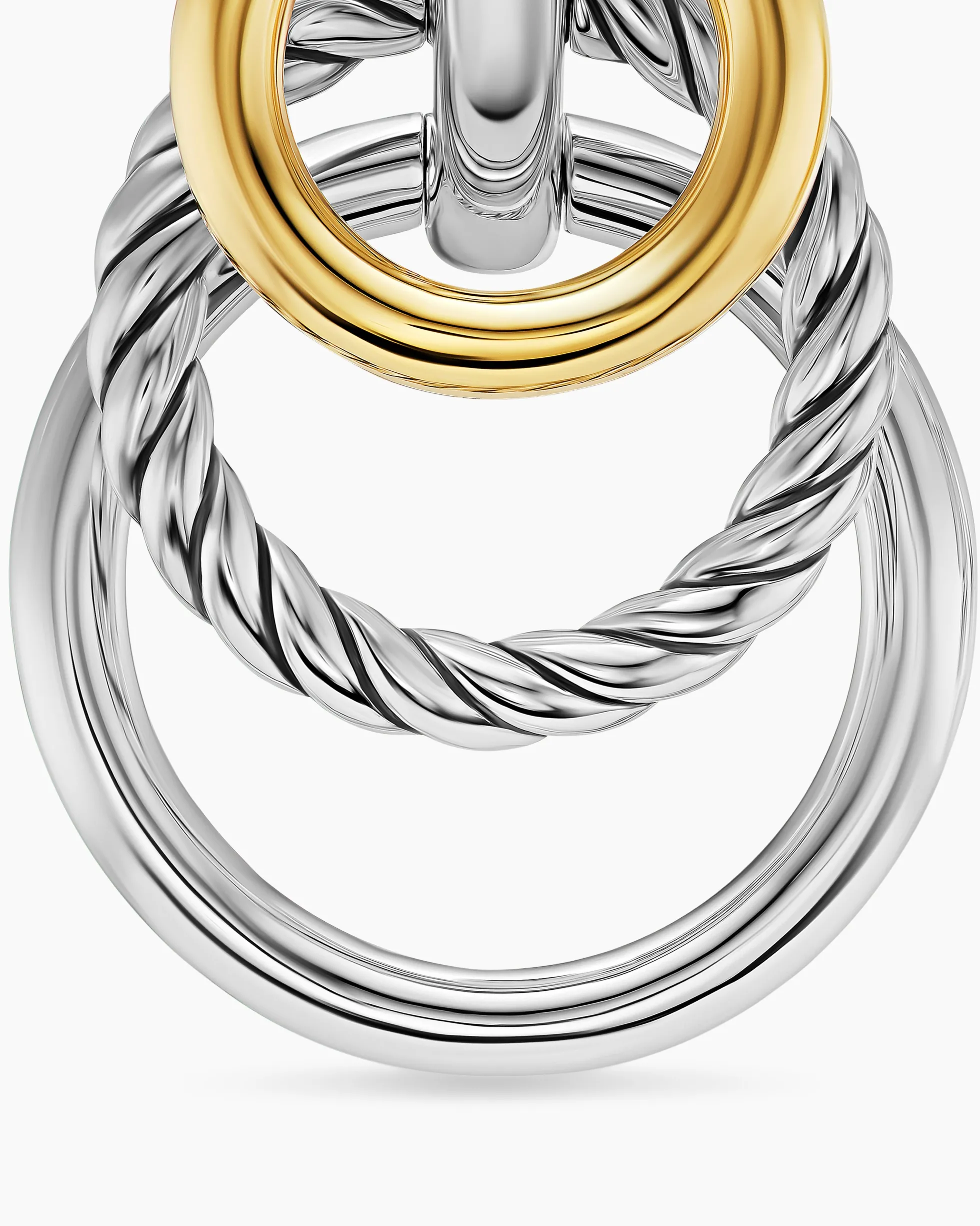 DY Mercer® Triple Ring Drop Earrings Sterling Silver with 18K Yellow Gold, 35.6mm