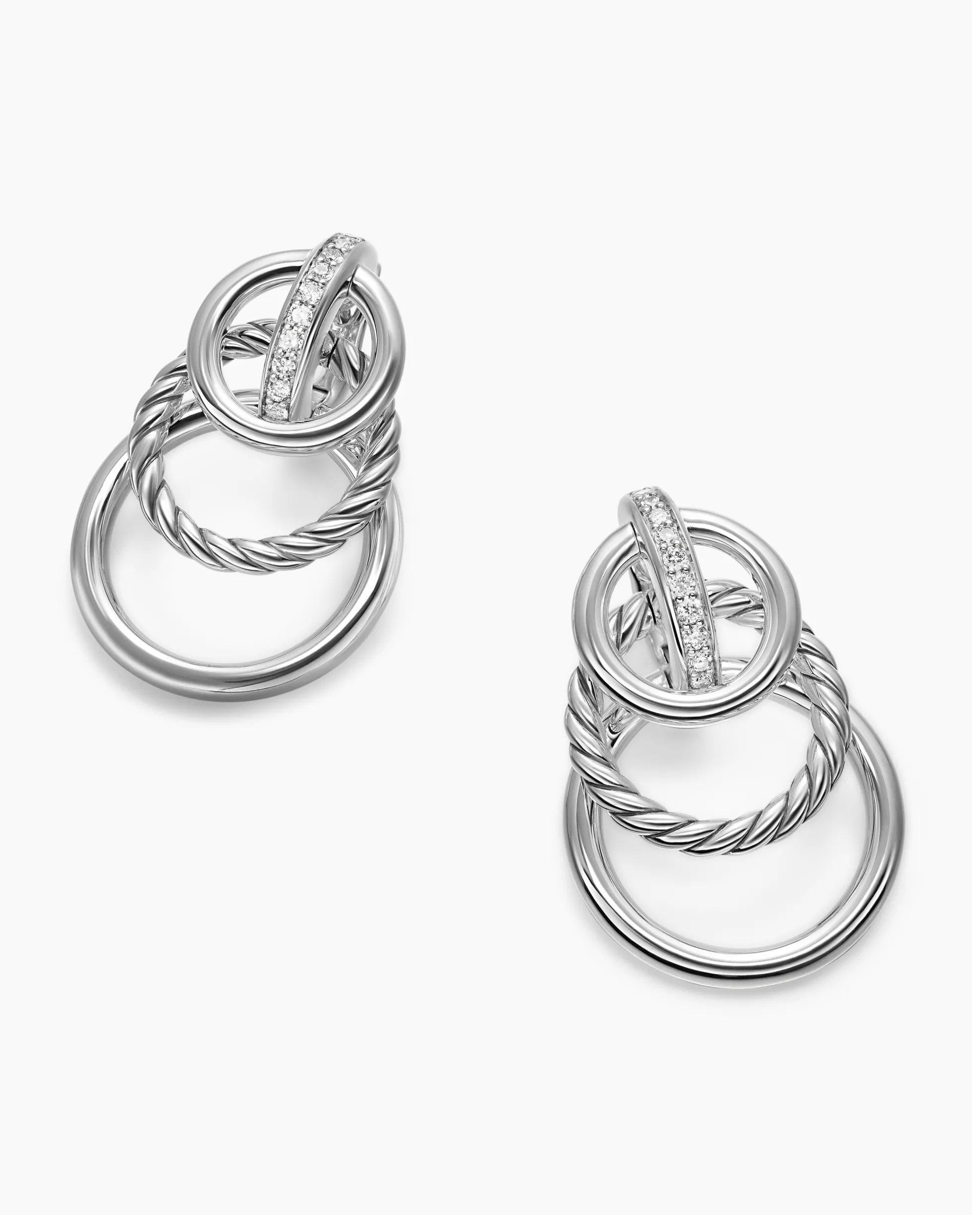 DY Mercer® Triple Ring Drop Earrings Sterling Silver with Diamonds, 35.6mm