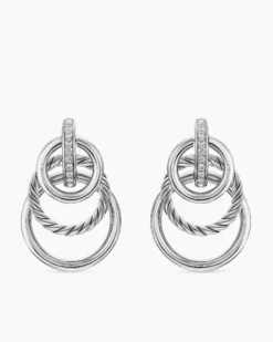DY Mercer® Triple Ring Drop Earrings Sterling Silver with Diamonds, 35.6mm