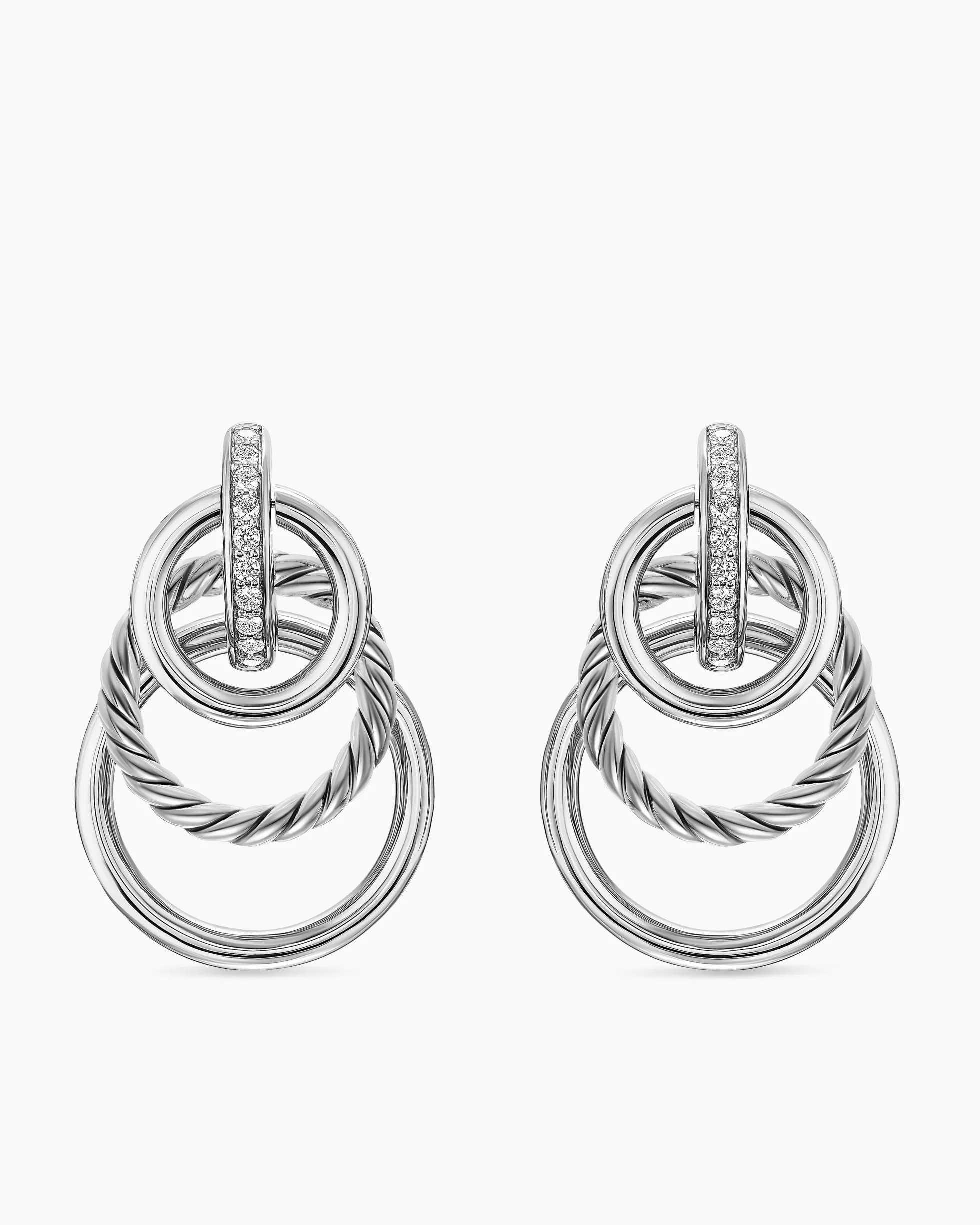 DY Mercer® Triple Ring Drop Earrings Sterling Silver with Diamonds, 35.6mm