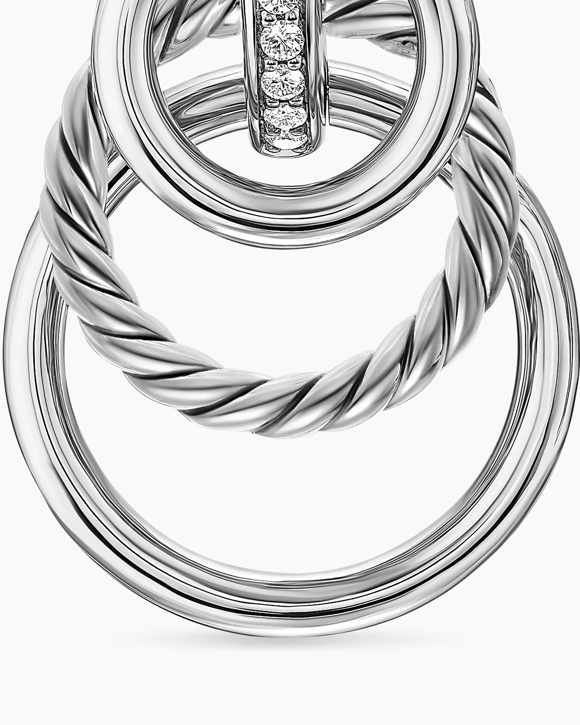 DY Mercer® Triple Ring Drop Earrings Sterling Silver with Diamonds, 35.6mm