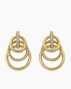 DY Mercer® Triple Ring Drop Earrings 18K Yellow Gold with Diamonds, 35.6mm