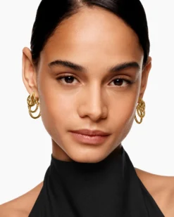 DY Mercer® Triple Ring Drop Earrings 18K Yellow Gold with Diamonds, 35.6mm