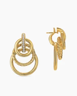 DY Mercer® Triple Ring Drop Earrings 18K Yellow Gold with Diamonds, 35.6mm