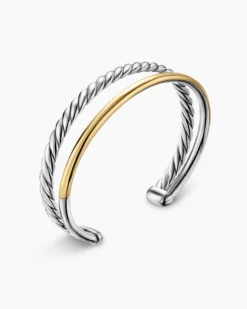 DY Mercer® Two Row Cuff Bracelet Sterling Silver with 18K Yellow Gold, 8mm