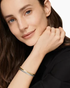 DY Mercer® Two Row Cuff Bracelet Sterling Silver with 18K Yellow Gold, 8mm