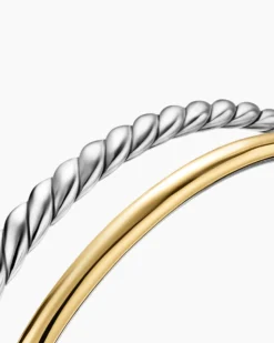 DY Mercer® Two Row Cuff Bracelet Sterling Silver with 18K Yellow Gold, 8mm