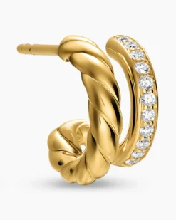 DY Mercer® Two Row Hoop Earrings 18K Yellow Gold with Diamonds, 12mm