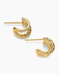 DY Mercer® Two Row Hoop Earrings 18K Yellow Gold with Diamonds, 12mm