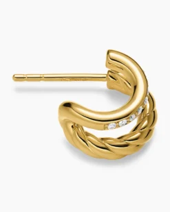 DY Mercer® Two Row Hoop Earrings 18K Yellow Gold with Diamonds, 12mm