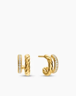 DY Mercer® Two Row Hoop Earrings 18K Yellow Gold with Diamonds, 12mm