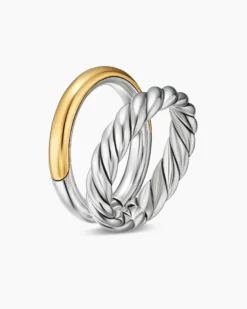 DY Mercer® Two Row Ring Sterling Silver with 18K Yellow Gold, 8mm