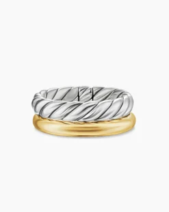 DY Mercer® Two Row Ring Sterling Silver with 18K Yellow Gold, 8mm