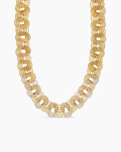 DY Origami Linked Necklace 18K Yellow Gold with Diamonds, 16mm