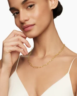 Elongated Oval Link Necklace 18K Yellow Gold, 6mm