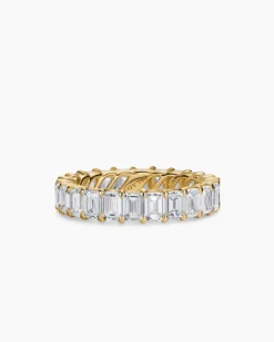 Emerald Cut Band Ring 18K Yellow Gold with Diamonds, 4.2mm