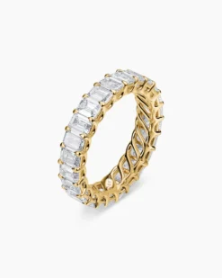 Emerald Cut Band Ring 18K Yellow Gold with Diamonds, 4.2mm