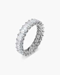 Emerald Cut Band Ring Platinum with Diamonds, 4.2mm