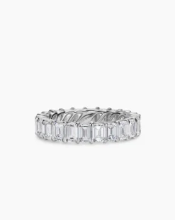 Emerald Cut Band Ring Platinum with Diamonds, 4.2mm