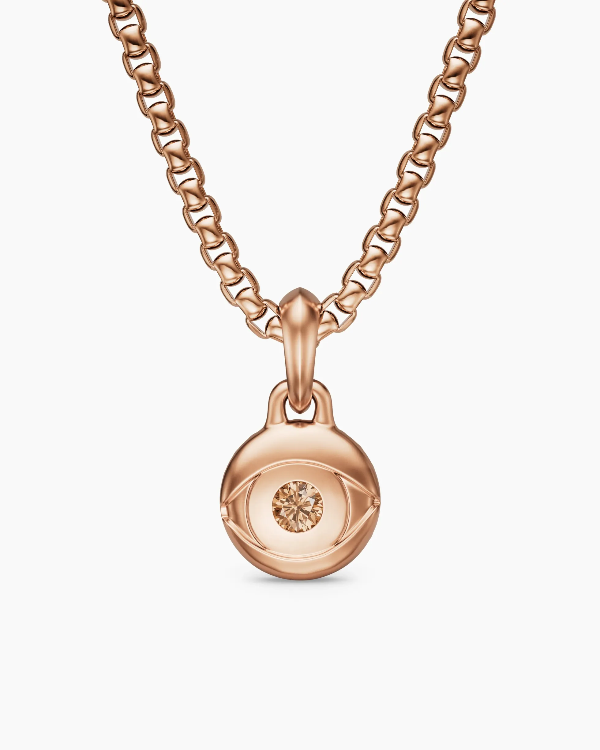Evil Eye Amulet 18K Rose Gold with Cognac Diamond, 15mm