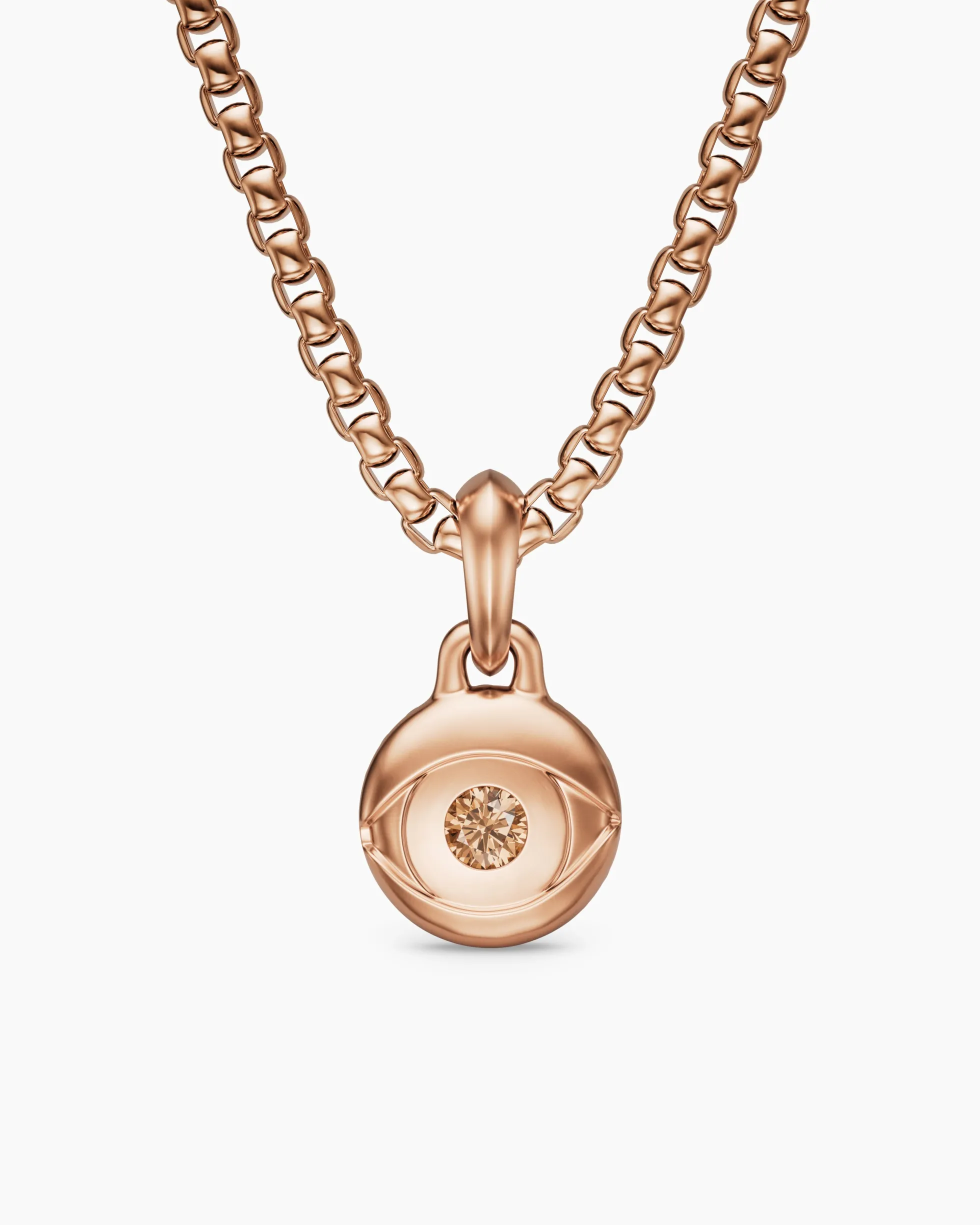 Evil Eye Amulet 18K Rose Gold with Cognac Diamond, 15mm